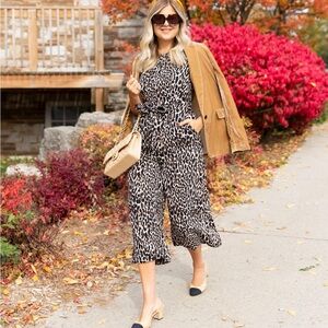 Banana Republic Leopard Print Cropped Wide Leg Jumpsuit Size 12